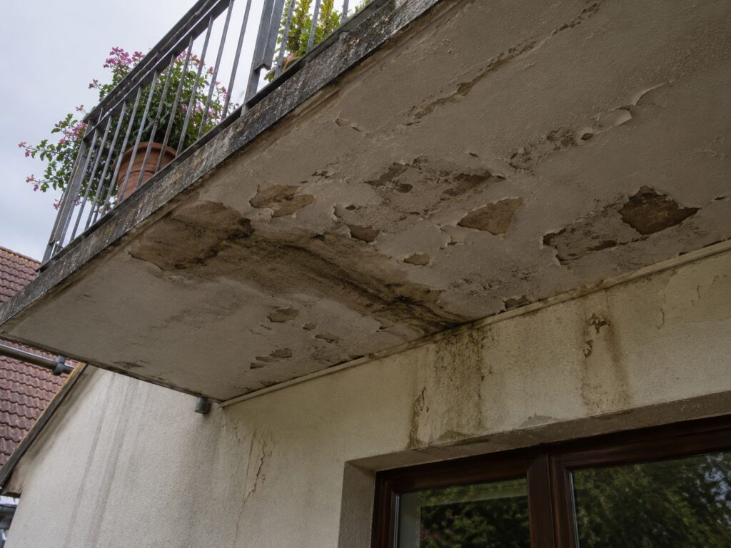 Balkonunterseite mit Putzabplatzungen
